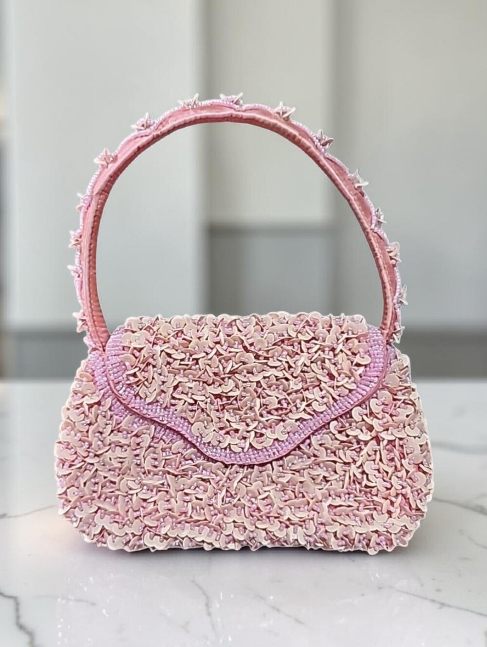 Pink Vintage  Beaded & Sequin Mini Shoulder Bag | Y2K Glam Party Purse